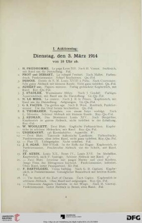 I. Auktionstag: Dienstag, den 3. März 1914 von 10 Uhr ab (Nr. 1-214)