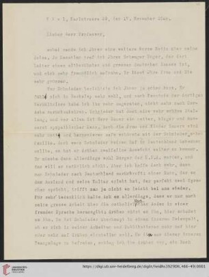 Nachlass Alfred Hettner, Eingegangene Briefe, Korrespondenz Leo Waibel/Alfred Hettner: Brief von Leo Waibel an Alfred Hettner