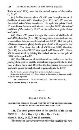 Chapter X. Properties common to all curves of the second degree, deduced from the general equation.