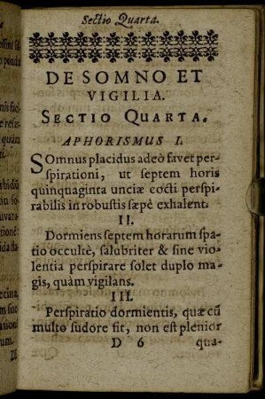 Sectio Quarta. De Somno et Vigilia