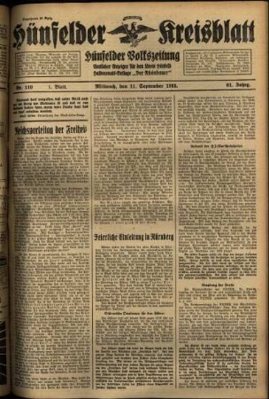 Erste Ausgabe vom Mittwoch, den 11. September 1935.