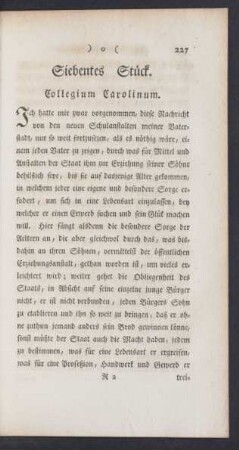 Siebentes Stück. Collegium Carolinum
