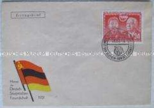 Ersttagsbrief mit Marke und Stempel zum Monat der Deutsch-Sowjetischen Freunschaft