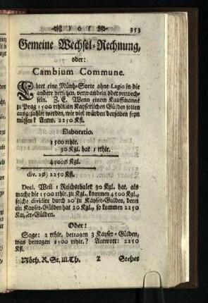 Gemeine Wechsel-Rechnung, oder Cambium Commune