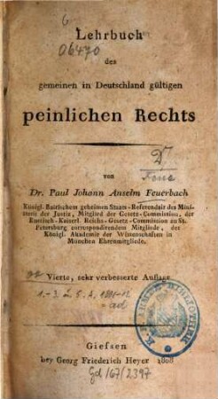 Lehrbuch des gemeinen in Deutschland gültigen peinlichen Rechts