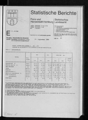 Bergbau, Verarbeitendes Gewerbe Juli 1994 : Lfd. Nr. 28