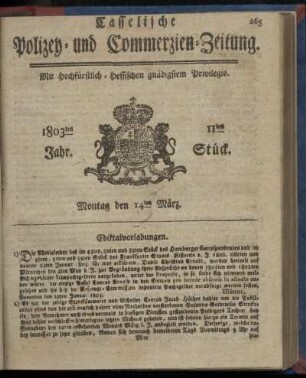 11tes Stueck, Montag den 14ten Maerz 1803
