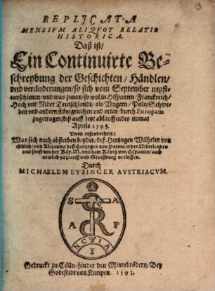 Replicata mensium aliquot relatio historica
