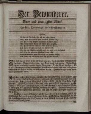 Drey und zwanzigstes Stück. Hamburg, Donnerstags, den dritten May 1742.