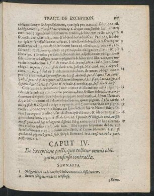 Caput IV. De Exceptione pacti, quo tollitur omnis obligatio, consensu contracta