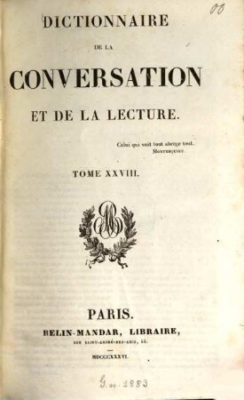Dictionnaire de la conversation et de la lecture. 28, [Fos - Fra]