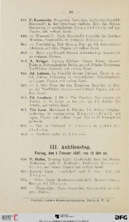 III. Auctionstag (Nr. 650-981)