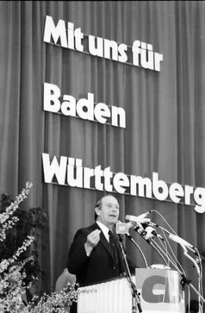 Freiburg: Stadthalle, Wahlkundgebung zur Landtagswahl Baden-Württemberg, Rede: Ministerpräsident Filbinger