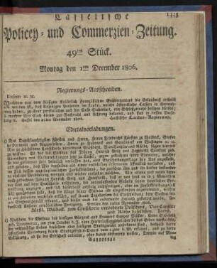 49tes Stück. Montag den 1ten December 1806