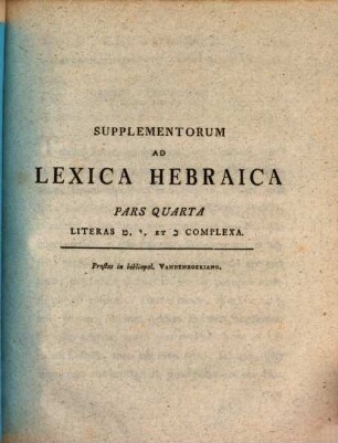 Ioannis Davidis Michaelis Supplementa ad Lexica Hebraica. 4, Literas Tet, Jod, Et Kav Complexa