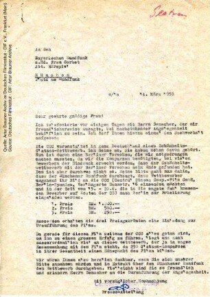 Brief von CCC an Bayerischer Rundfunk, 14.03.1950
