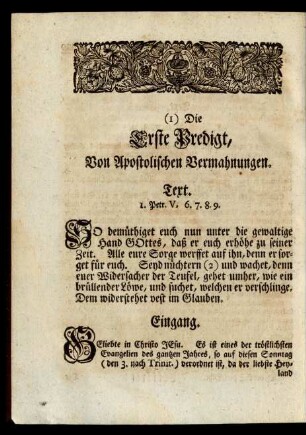 Die Erste Predigt, Von Apostolischen Vermahnungen.