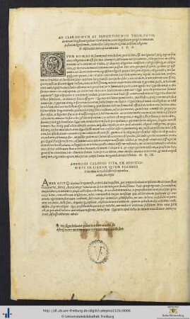 Ad Egidium Viterbiensem Ambrosius Calepinus Bergomas Salutem Plurimum Dicit