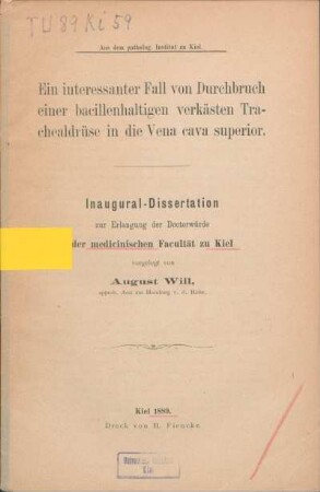 Ein interessanter Fall von Durchbruch einer bacillenhaltigen verkästen Trachealdrüse in die Vena cava superior