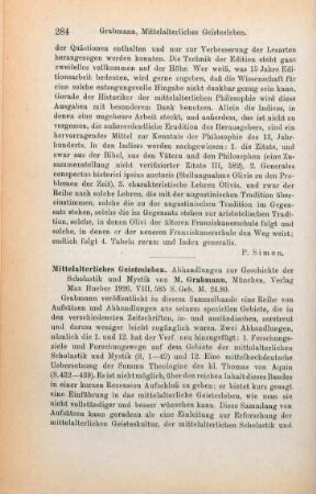 284-285 [Rezension] Grabmann, Martin, Mittelalterliches Geistesleben