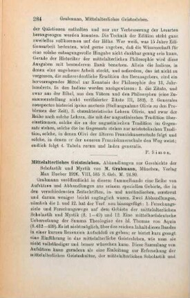 284-285 [Rezension] Grabmann, Martin, Mittelalterliches Geistesleben