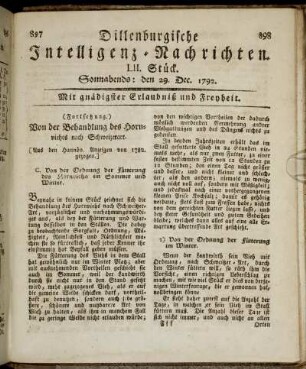 LII. Stück. Sonnabends: den 29. Dec. 1792.