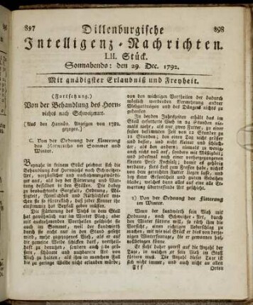 LII. Stück. Sonnabends: den 29. Dec. 1792.