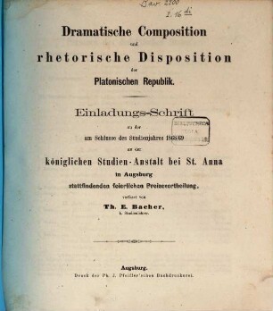 Einladungs-Schrift zu der am Schlusse des Studienjahres ... an der Königlichen Studien-Anstalt bei St. Anna in Augsburg stattfindenden feierlichen Preisevertheilung. 1868/69