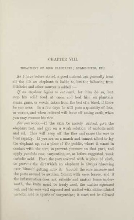Chapter VIII. Treatment of sick elephants; snake-bites, etc.