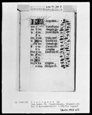 Lateinisches Stundenbuch (Livre d'heures) — KL-Ligatur und Teilbordüre, Folio 8recto