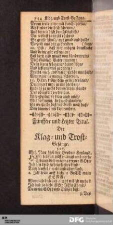 Fünffter und Letzter Titul. Der Klag- und Trost-Gesänge.