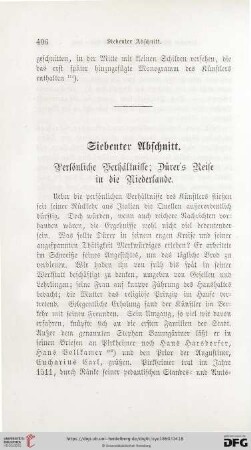 Siebenter Abschnitt. Persönliche Verhältnisse; Dürer´s Reise in die Niederlande