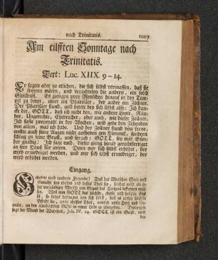 Am eilfften Sonntage nach Trinitatis. Text: Luc. XIIX. 9-14. [u.a.]