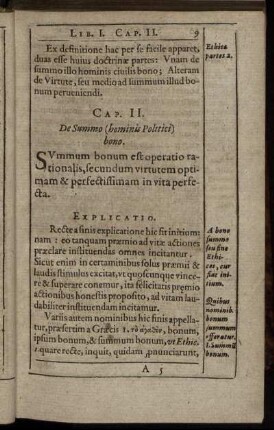 Cap. II. De Summo (hominis Politici) bono.