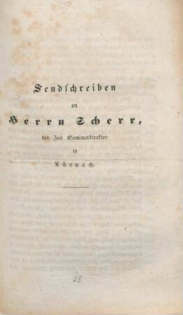 Sendschreiben an Herrn Scherr, der Zeit Seminardirektor in Küsnach