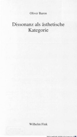 Dissonanz als ästhetische Kategorie