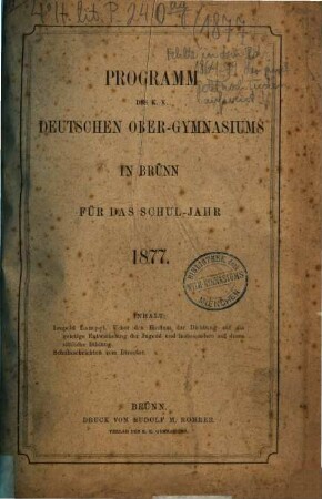 Programm des K.K. Deutschen Ober-Gymnasiums in Brünn : für das Schuljahr .... 1876/77 (1877)