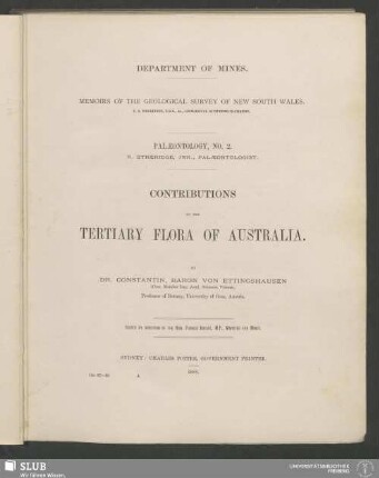 Contributions to the Tertiary Flora of Australia