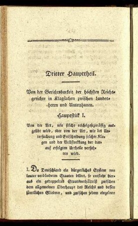 Dritter Haupttheil. Von der Gerichtsbarkeit der höchsten Reichsgerichte in Klagsachen zwischen Landesherrn und Unterthanen.