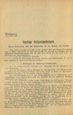 Anhang. Ortsstatute und Polizeiverordnungen