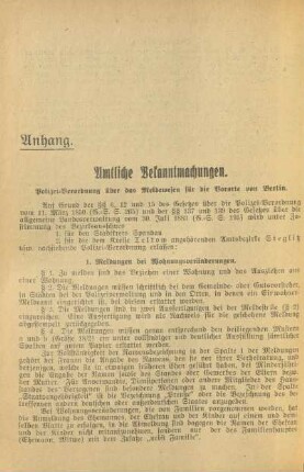 Anhang. Ortsstatute und Polizeiverordnungen
