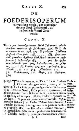 De Foederis Operum abrogatione tertia, per promulgationem Novi Testamenti, & in specie de Veteri Oeconomia. Caput X.