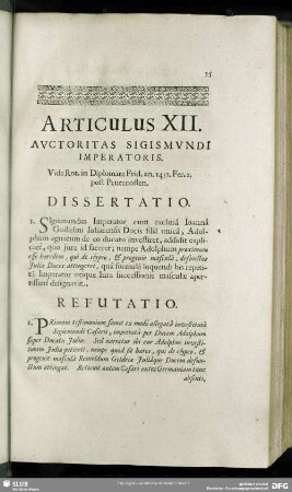 Articulus XII. Auctoritas Sigismundi Imperatoris