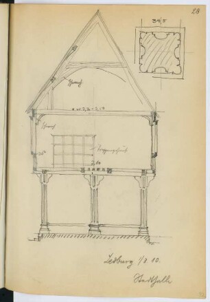 Market House, Ledbury: Querschnitt, Detail (aus: Skizzen- und Fotoalbum 26)