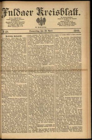 Erste Ausgabe vom Donnerstag, den 26. April 1900.