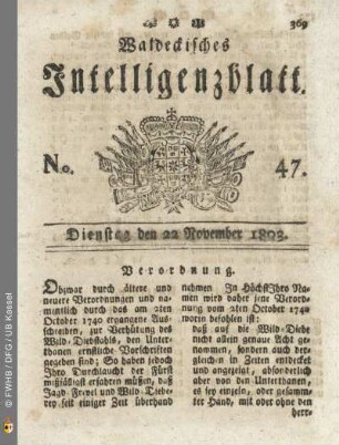 No. 47. Dienstag den 22 November 1803