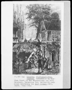 Szenenbild zu Goethes Faust in der Bearbeitung von Otto Devrient, Valentins Tod
