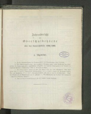 1902/03: Jahresbericht der Oberschulbehörde