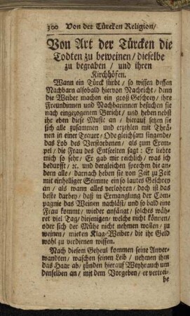 Von Art der Türcken die Todten zu beweinen/ dieselbe zu begraben/ und ihren Kirchhöfen