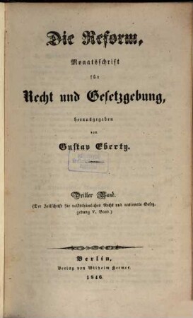 Zeitschrift für volksthümliches Recht und nationale Gesetzgebung. 5. 1846